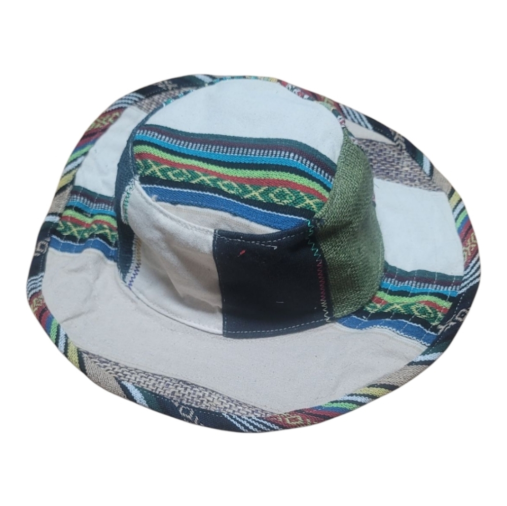 Handmade Hemp Patchwork Sun Hat: Unisex Hippie Style - Picture 6 of 10